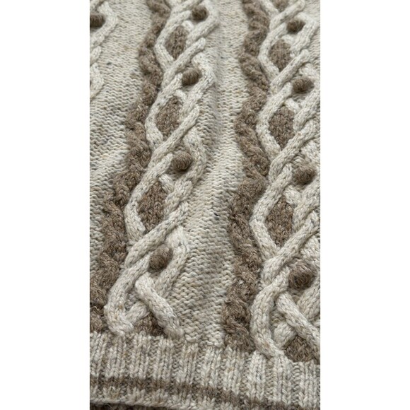 Vintage Moda Int’l Coogi Style Chunky Knit Oversized Sweater Large Tan Cream - Picture 3 of 7